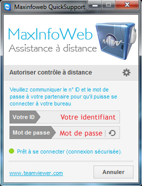 Fenêtre d'assistance à distance Maxinfoweb