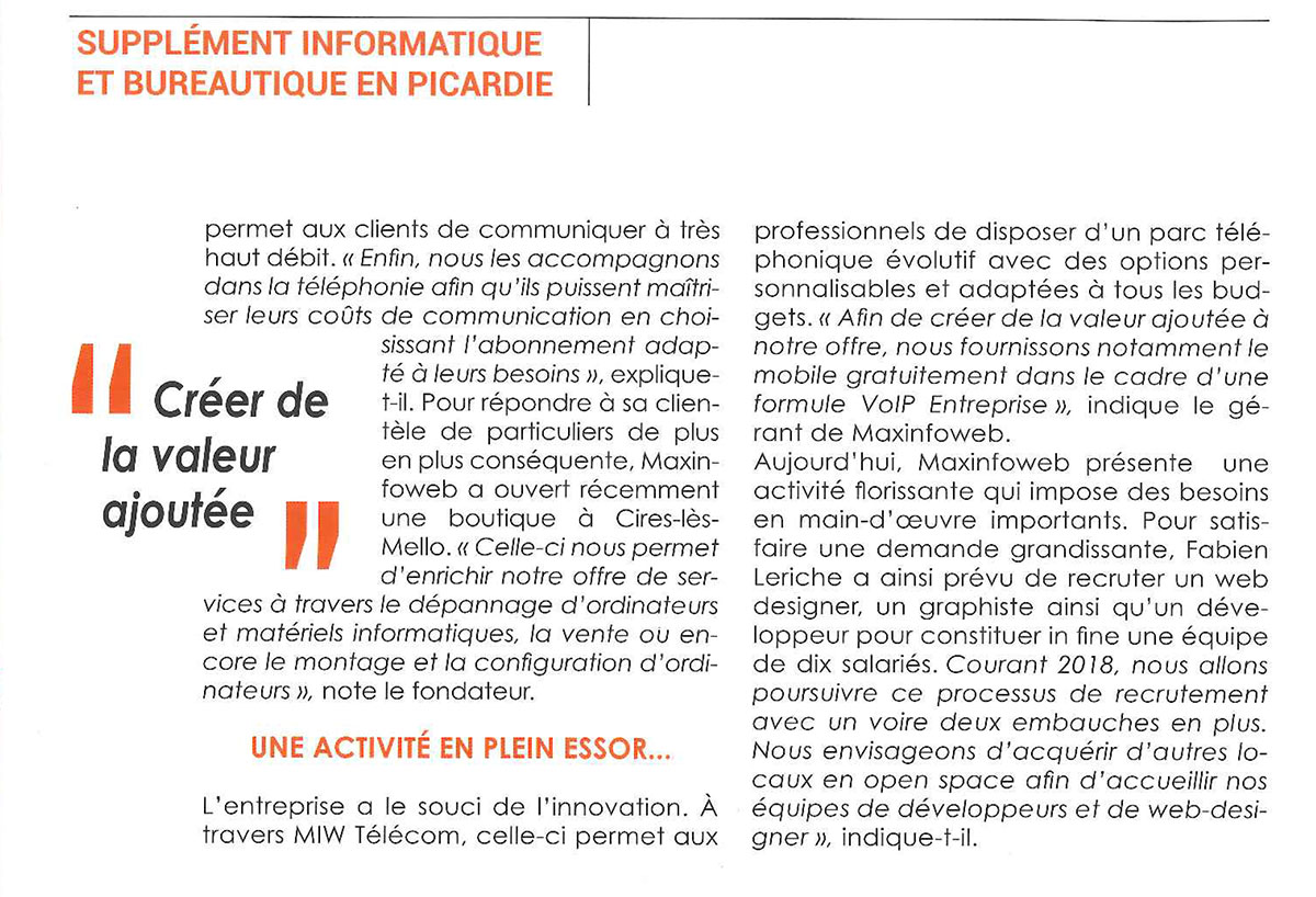 Maxinfoweb dans Picardie Gazette